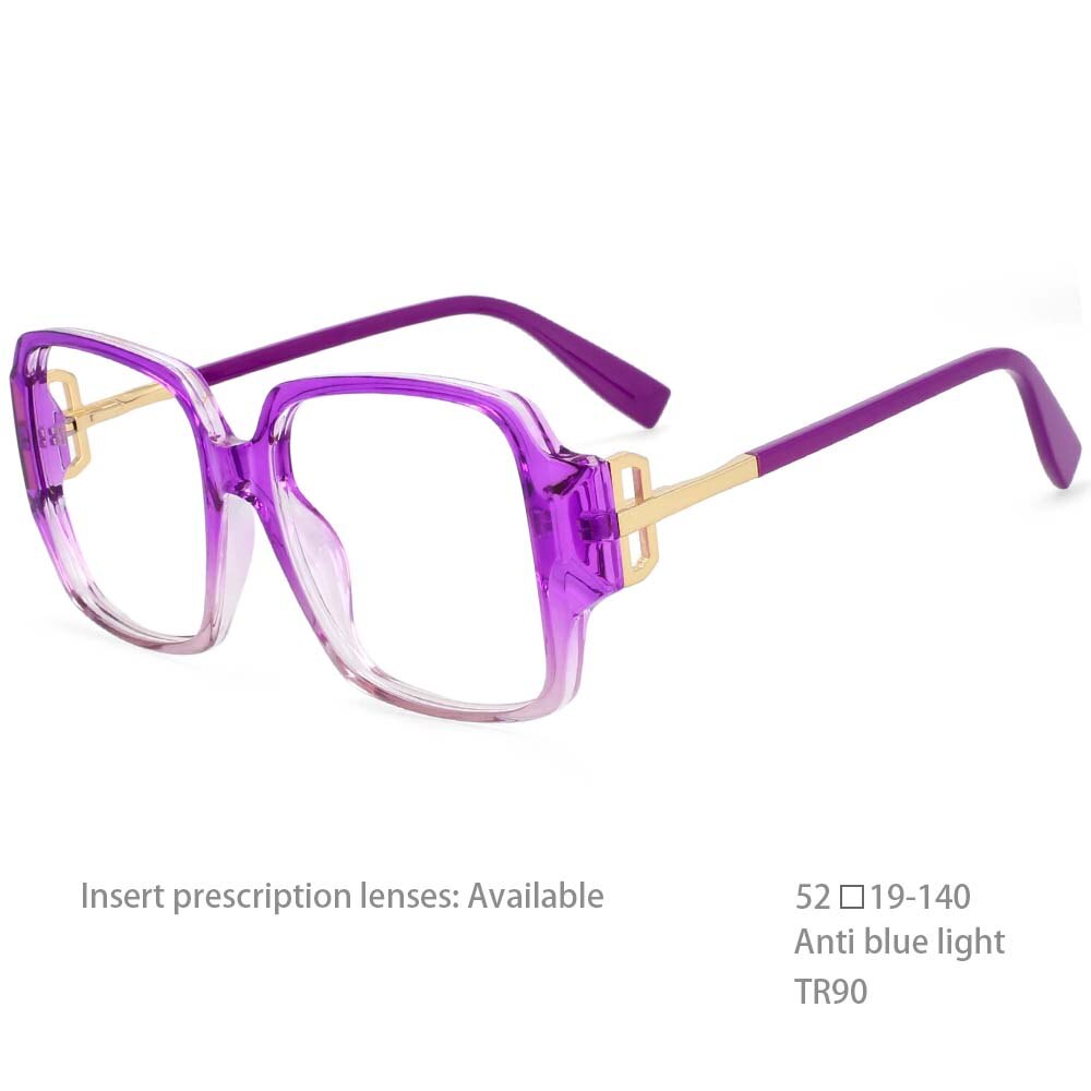 CCSpace Women's Full Rim Square Tr 90 Titanium Frame Eyeglasses 54467 Full Rim CCspace China Purple 