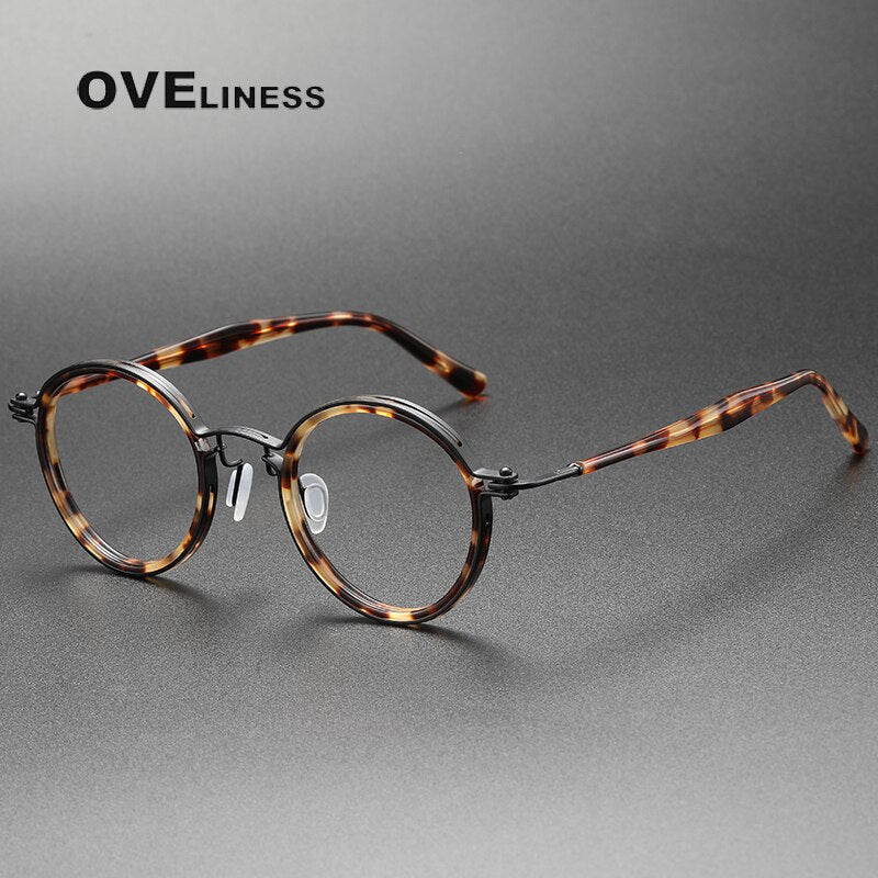 Oveliness Unisex Full Rim Round Acetate Titanium Eyeglasses 5862 Full Rim Oveliness light tortoise black  