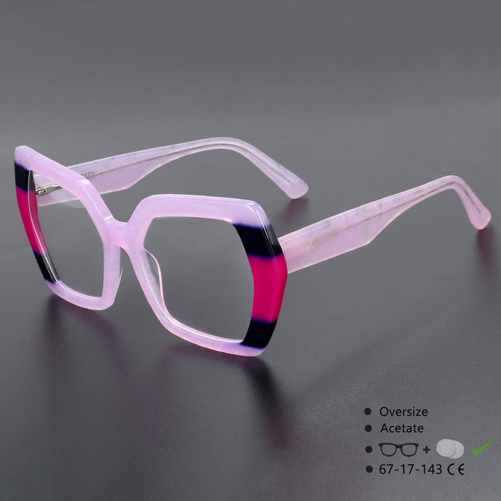 CCSpace Unisex Full Rim Big Square Cat Eye Acetate Eyeglasses 55428 Full Rim CCspace Purple China 