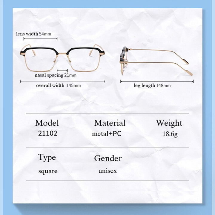 Handoer Unisex Full Rim Square Tr 90 Alloy Eyeglasses F21102 Full Rim Handoer   