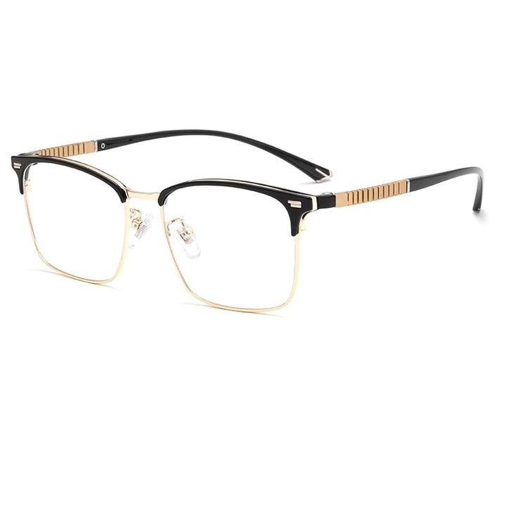 Yimaruili Men's Full Rim Square Alloy Eyeglasses P99070m Full Rim Yimaruili Eyeglasses Black Gold  