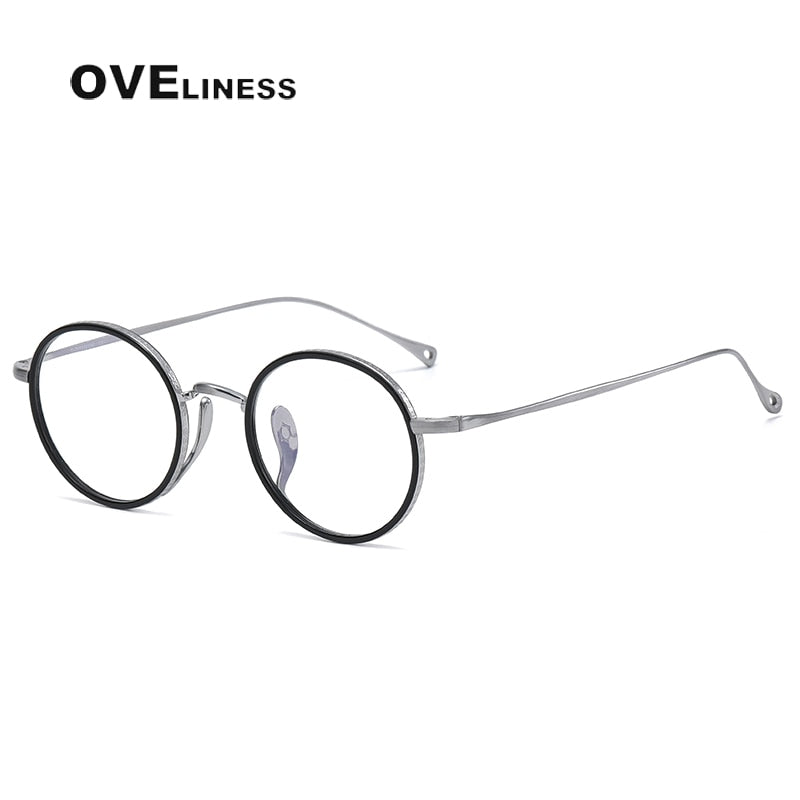 Oveliness Unisex Full Rim Round Acetate Titanium Eyeglasses 7307 Full Rim Oveliness black silver  