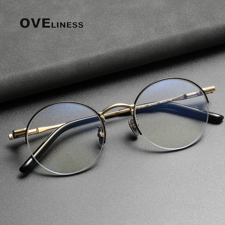 Oveliness Unisex Semi Rim Round Titanium Eyeglasses 185 Semi Rim Oveliness   