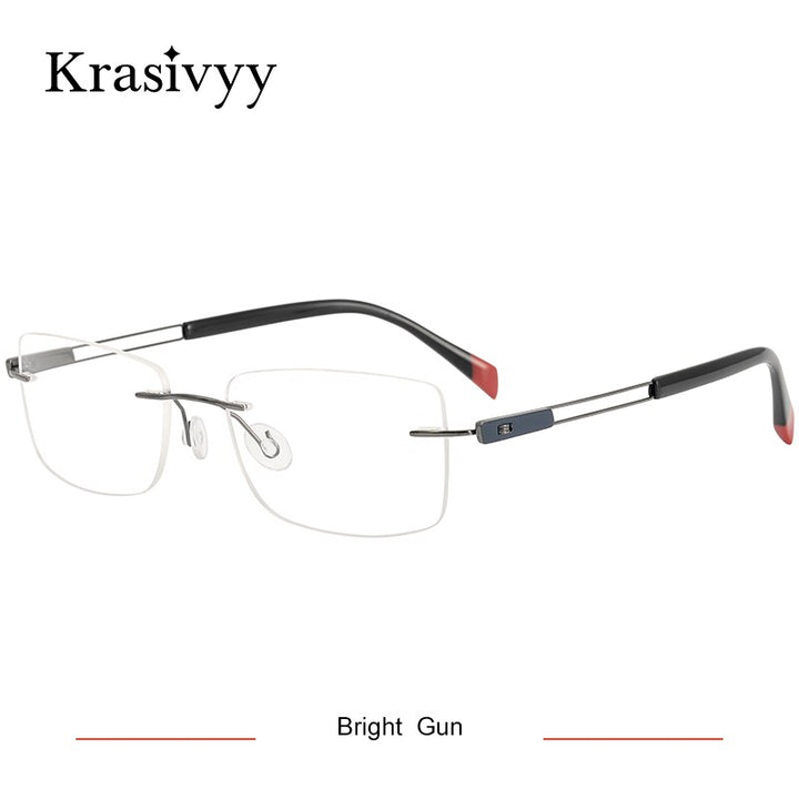 Krasivyy Men's Rimless Square Screwless Titanium Eyeglasses Rimless Krasivyy Bright Gun CN 