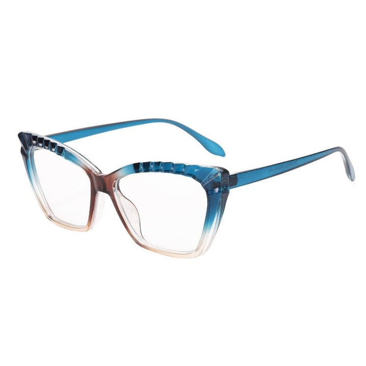 CCSpace Women's Full Rim Square Cat Eye Tr 90 Titanium Eyeglasses 55315 Full Rim CCspace China blue 