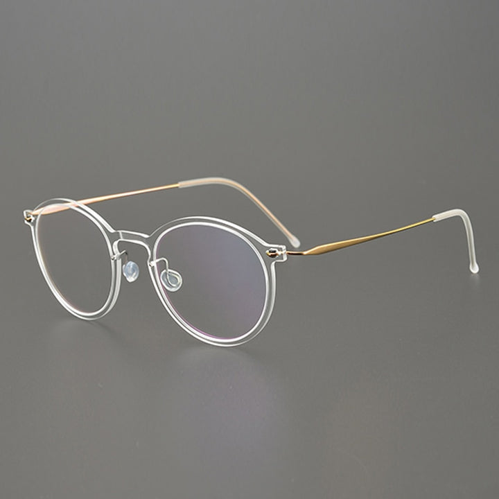 Gatenac Unisex Full Rim Round Titanium Eyeglasses Gxyj955 Full Rim Gatenac Transparent Gold  