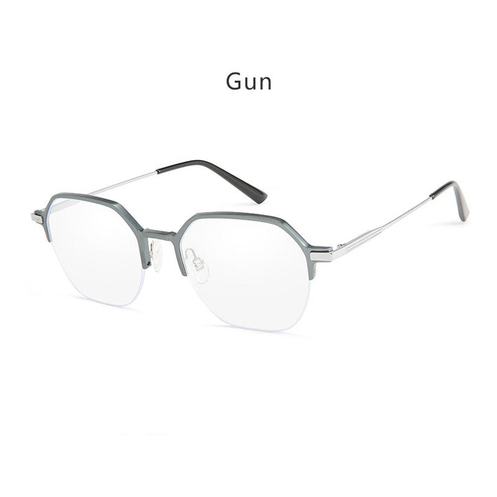 Hdcrafter Unisex Semi Rim Polygon Titanium Eyeglasses 6127 Semi Rim Hdcrafter Eyeglasses Gun  