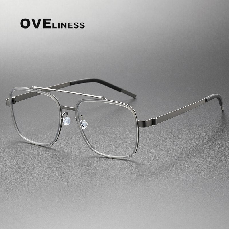 Oveliness Unisex Full Rim Square Double Bridge Acetate Titanium Eyeglasses 9744 Full Rim Oveliness grey gun  