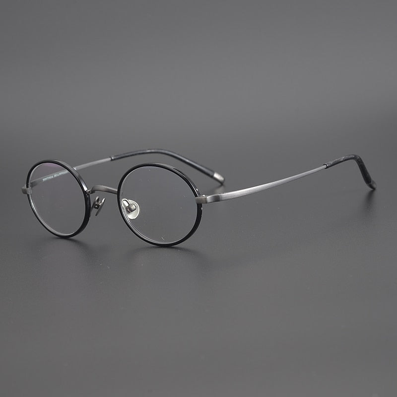 Cubojue Unisex Full Rim Small Round Titanium Hyperopic Reading Glasses Reading Glasses Cubojue no function lens 0 black silver 