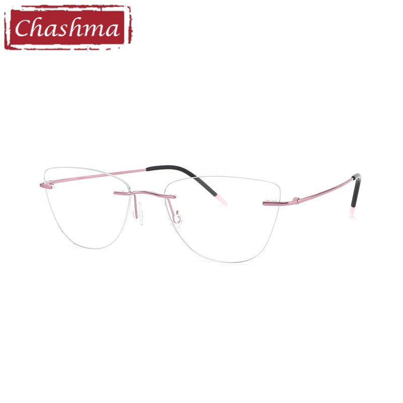 Chashma Ottica Unisex Rimless Rounded Square Cat Eye Titanium Eyeglasses 9016 Rimless Chashma Ottica Pink  