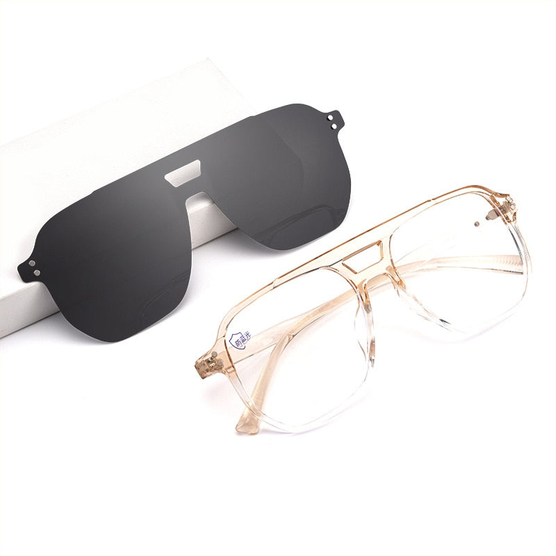 Yimaruili Unisex Full Rim Double Bridge TR 90 Resin Frame Eyeglasses Magnetic Clip On Polarized Sunglasses 82102 Clip On Sunglasses Yimaruili Eyeglasses   