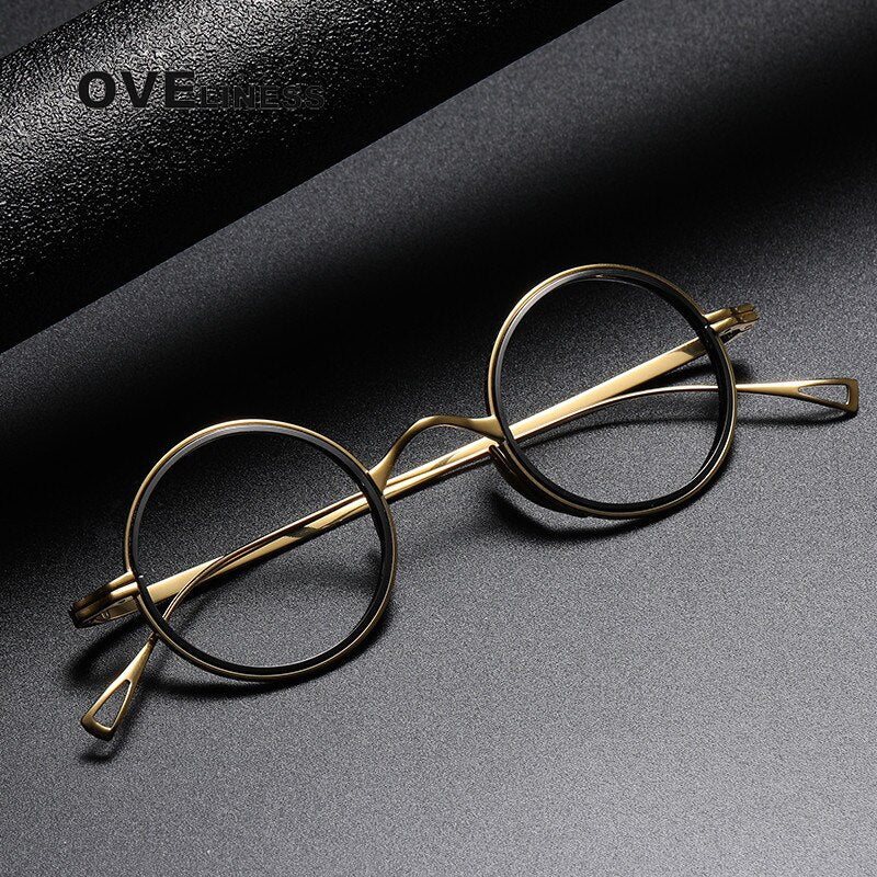 Oveliness Unisex Full Rim Round Acetate Titanium Eyeglasses 123 Full Rim Oveliness   