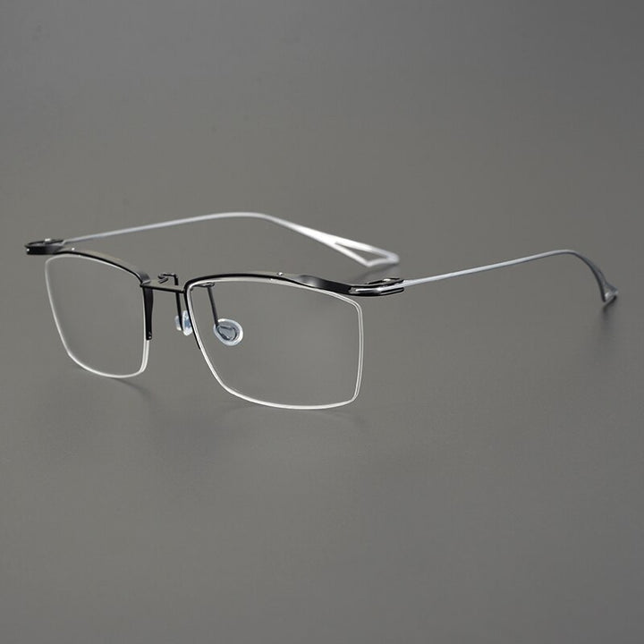 Gatenac Unisex Semi Rim Square Titanium Eyeglasses Gxyj829 Semi Rim Gatenac Black Silver  
