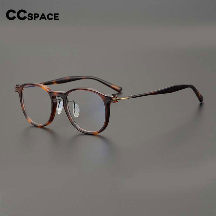 CCSpace Unisex Full Rim Round Acetate Titanium Eyeglasses 53259 Full Rim CCspace   