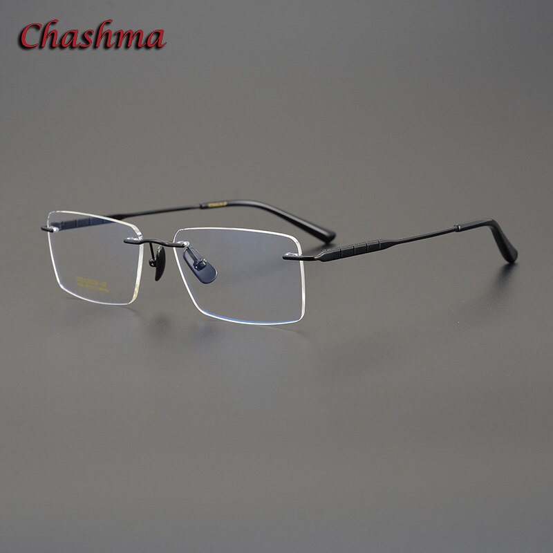 Chashma Ochki Men's Rimless Square Titanium Eyeglasses 91092 Rimless Chashma Ochki Black  