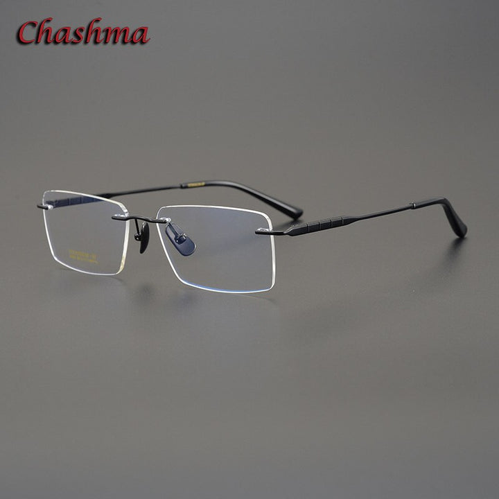 Chashma Ochki Men's Rimless Square Titanium Eyeglasses 91092 Rimless Chashma Ochki Black  