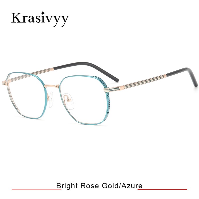 Krasivyy Men's Full Rim Round Square Titanium Eyeglasses  Kr16023 Full Rim Krasivyy Rose Gold Azure CN 