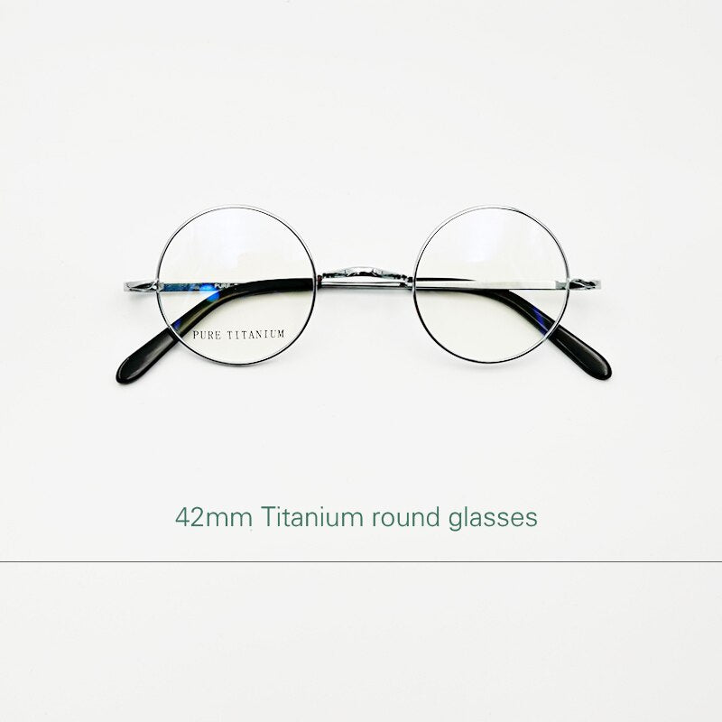 Yujo Unisex Full Rim 42 mm Round Titanium Eyeglasses Full Rim Yujo   