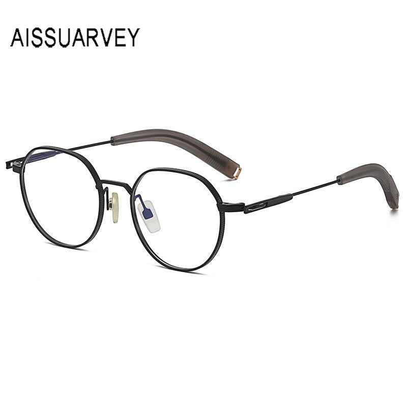 Aissuarvey Unisex Eyeglasses Small Round Acetate Titanium Ip Full Rim 17.4g Full Rim Aissuarvey Eyeglasses black CN 