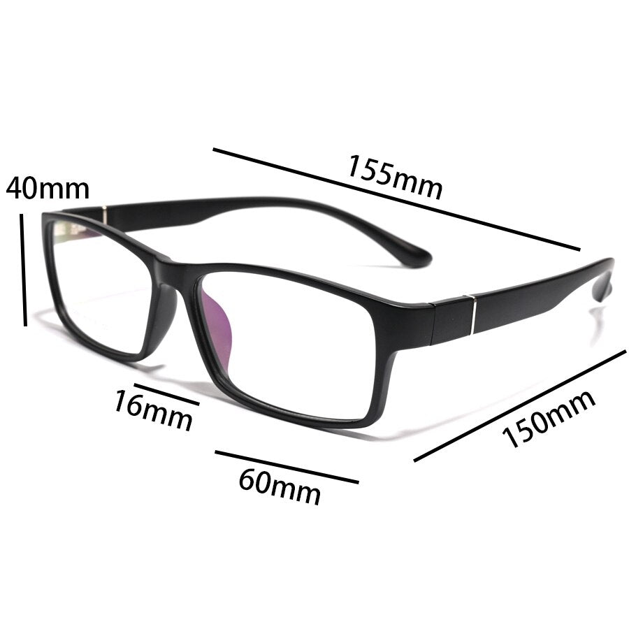 Cubojue Men's Full Rim Oversized Square 155mm Myopic Reading Glasses Reading Glasses Cubojue no function lens 0 M3 black 