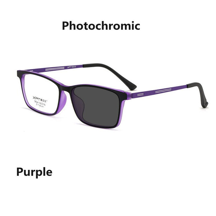 Handoer Unisex Full Rim Square Tr 90 Titanium Hyperopic Photochromic 9824 Reading Glasses +175 To +325 Reading Glasses Handoer +175 black purple photo 
