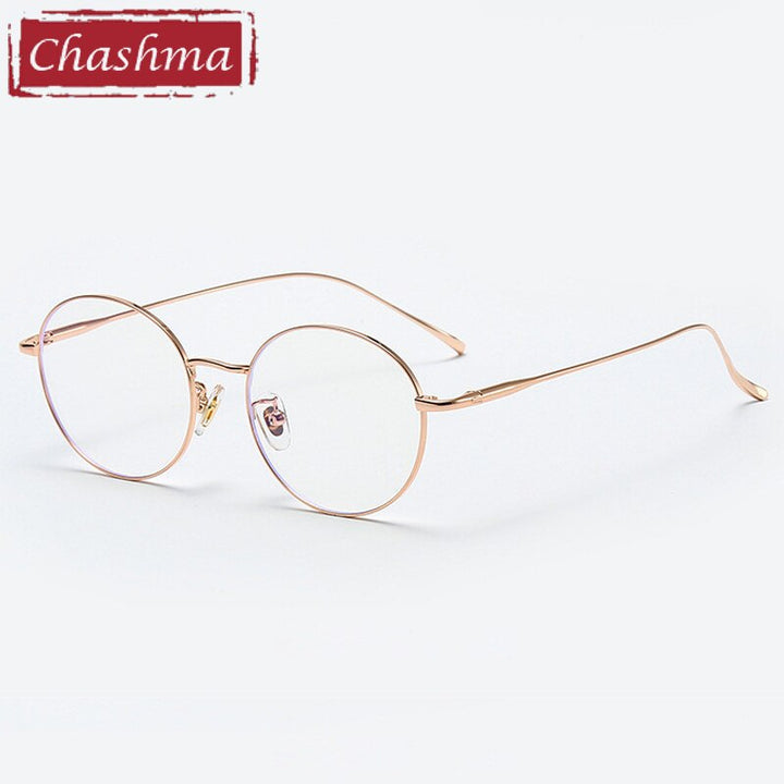 Chashma Ottica Unisex Full Rim Round Titanium Eyeglasses 093 Full Rim Chashma Ottica Gold  