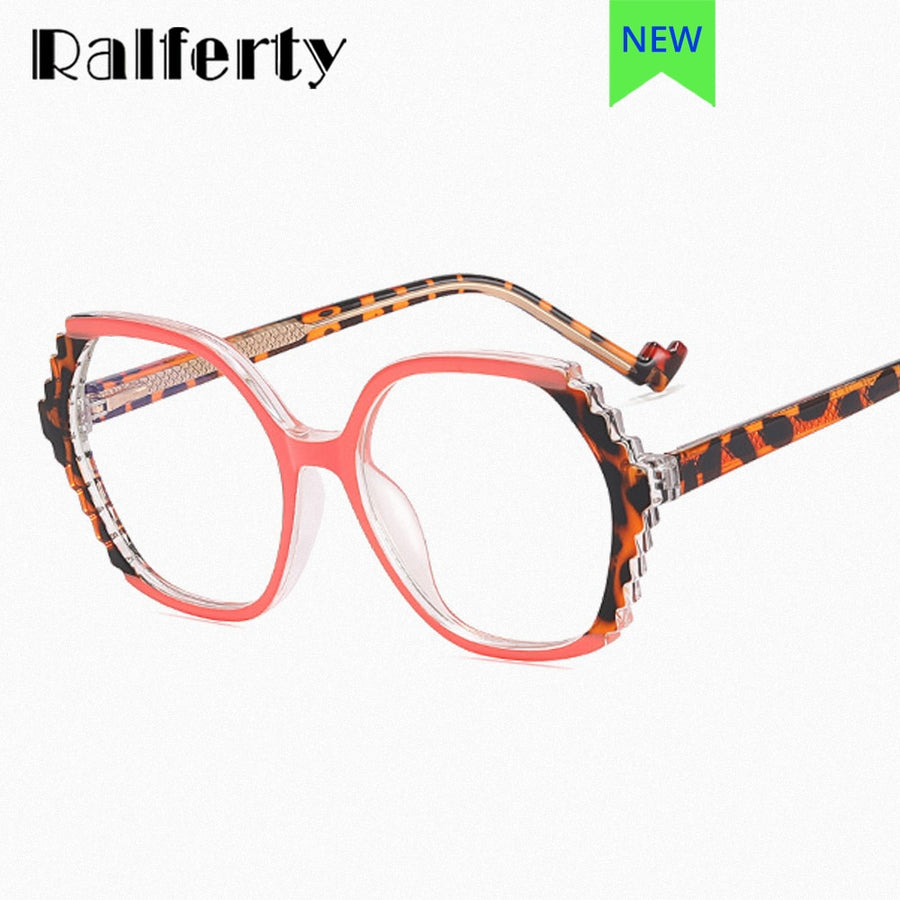 Ralferty Women's Full Rim Oversized Flat Top Oval Tr 90 Acetate Eyeglasses F82097 Full Rim Ralferty   
