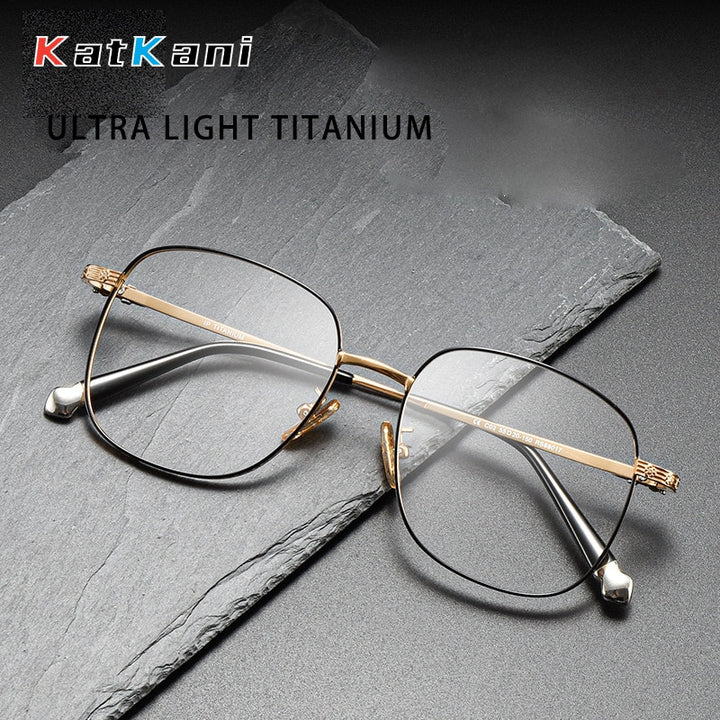 KatKani Unisex Full Rim Polygon Double Bridge Titanium Eyeglasses 8017 Full Rim KatKani Eyeglasses   
