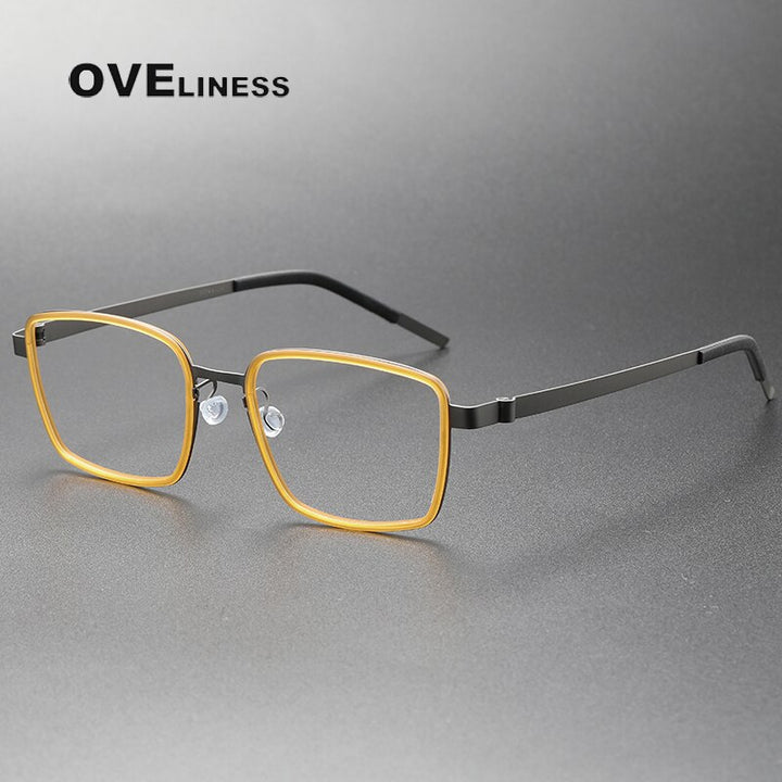 Oveliness Unisex Full Rim Square Screwless Acetate Titanium Eyeglasses 9754 Full Rim Oveliness yellow gun  