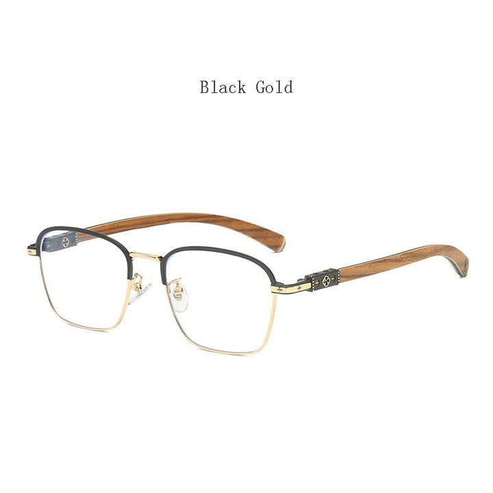 Hdcrafter Men's Full Rim Square Titanium Eyeglasses K0035 Full Rim Hdcrafter Eyeglasses Black Gold  