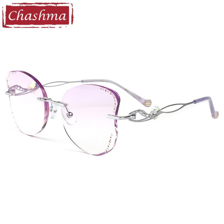 Chashma Women's Rimless Butterfly Titanium Rhinestone Eyeglasses 88061 Rimless Chashma Silver Purple  