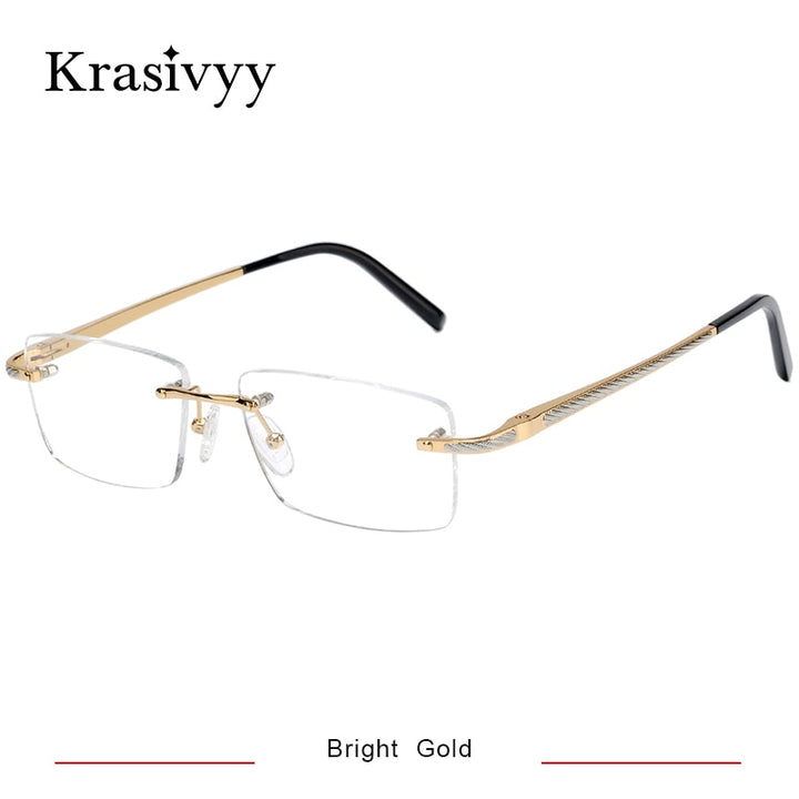 Krasivyy Unisex Rimless Square Titanium Eyeglasses Kr8604 Rimless Krasivyy Bright Gold CN 