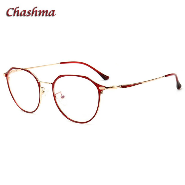 Chashma Ochki Women's Full Rim Round Stainless Steel Eyeglasses 00001 Full Rim Chashma Ochki Red Gold  
