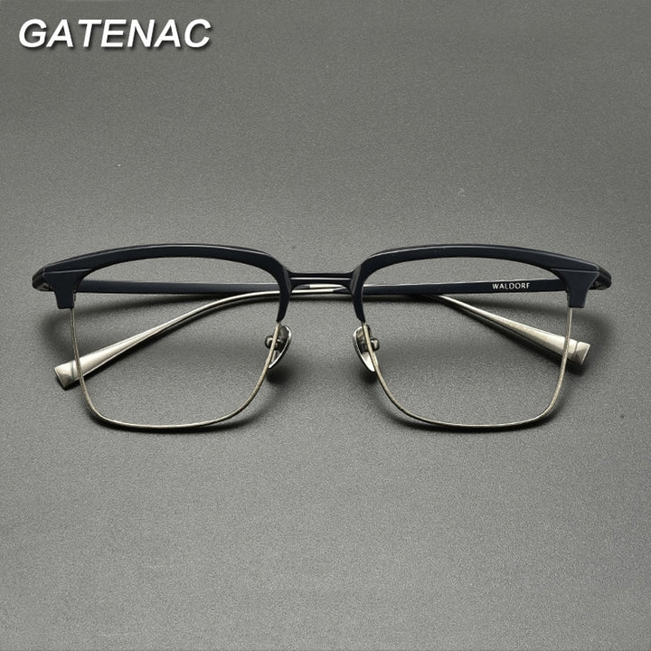 Gatenac Unisex Full Rim Square Titanium Acetate Eyeglasses Gxyj916 Frame Gatenac   