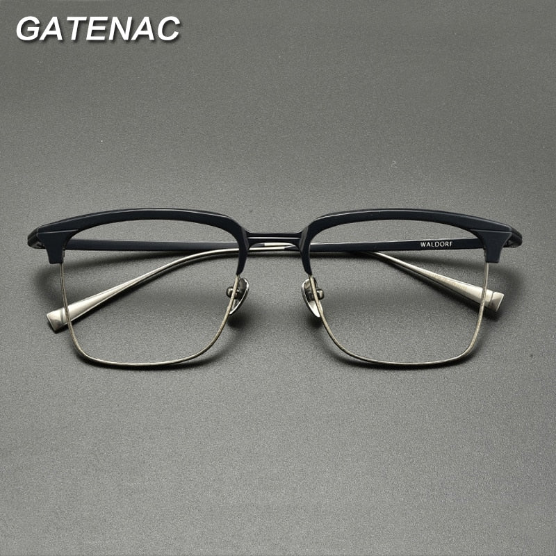 Gatenac Unisex Full Rim Square Titanium Acetate Eyeglasses Gxyj916 Frame Gatenac   