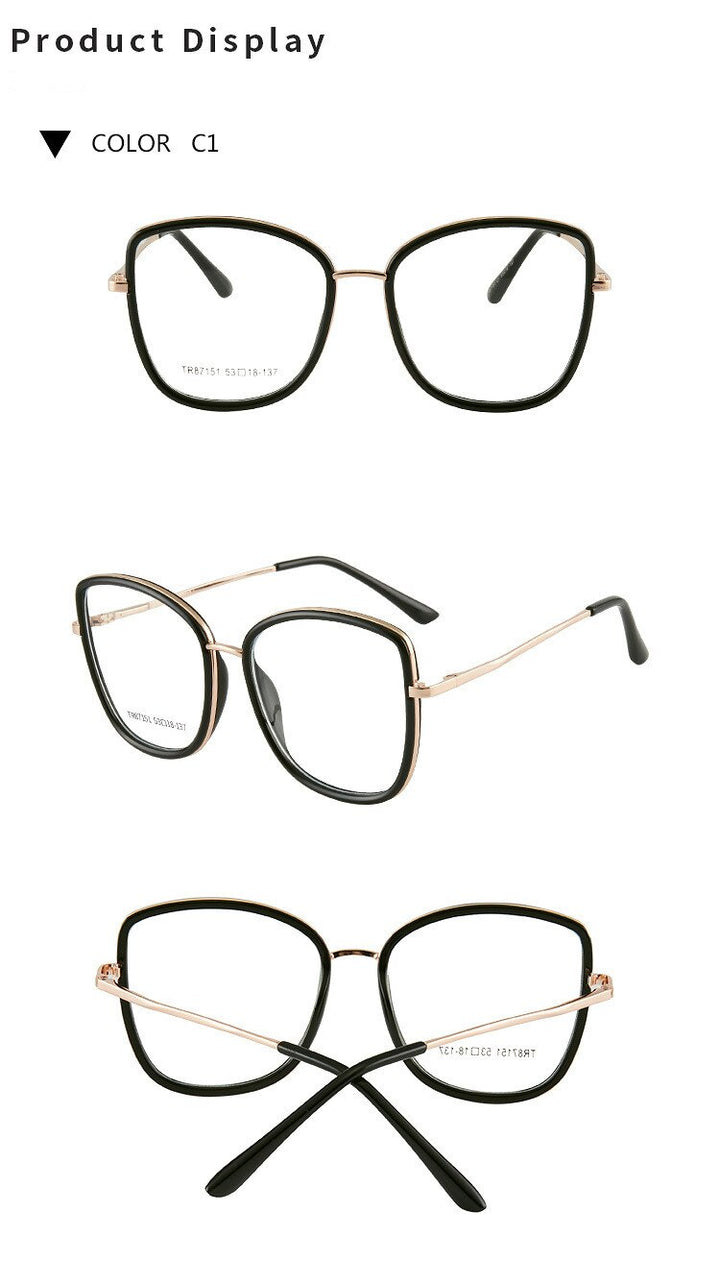KatKani Women's Full Rim Round Cat Eye TR 90 Resin Alloy Frame Eyeglasses K7151 Full Rim KatKani Eyeglasses   
