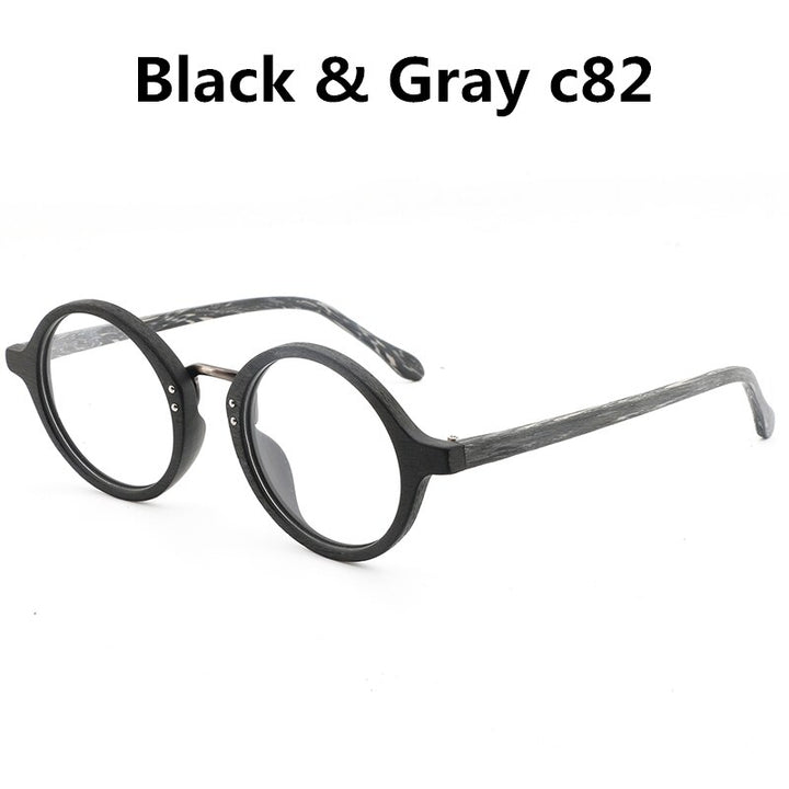 Hdcrafter Women's Full Rim Round Wood Eyeglasses Lhb028 Full Rim Hdcrafter Eyeglasses black gray C82  