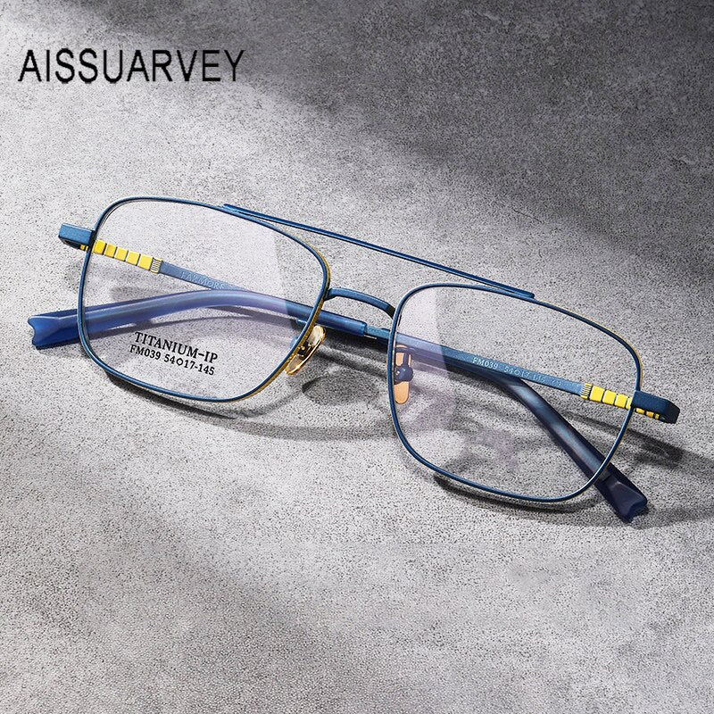 Aissuarvey Men's Full Rim Square Double Bridge Titanium Eyeglasses 5417145c Full Rim Aissuarvey Eyeglasses   