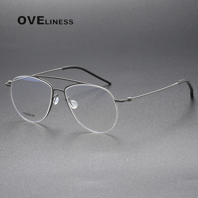 Oveliness Unisex Full Rim Square Double Bridge Screwless Titanium Eyeglasses 5507 Full Rim Oveliness gun  