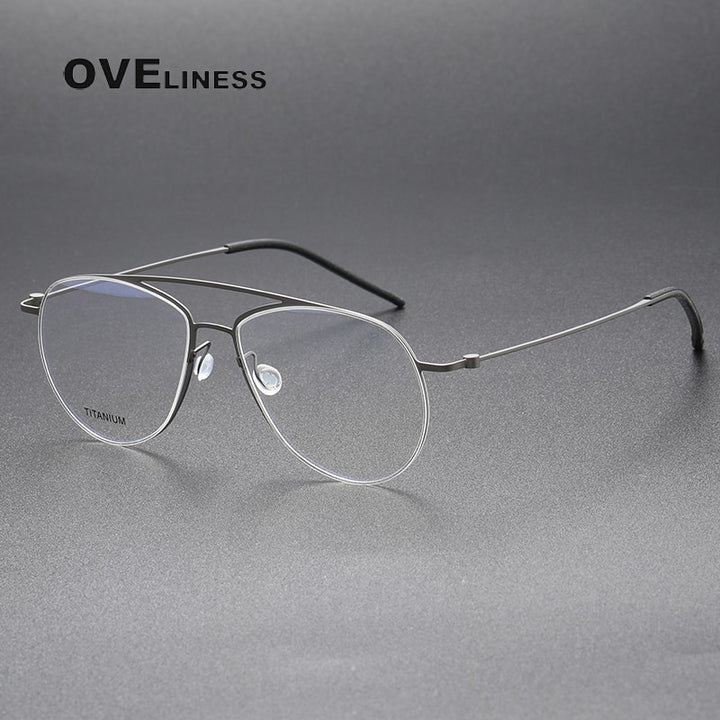 Oveliness Unisex Full Rim Square Double Bridge Screwless Titanium Eyeglasses 5507 Full Rim Oveliness gun  