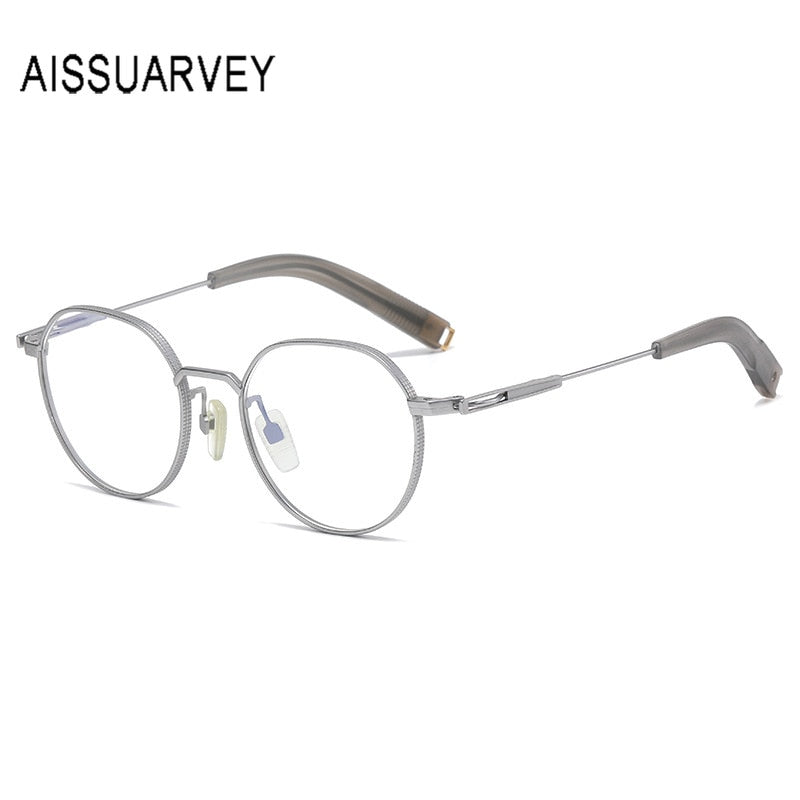 Aissuarvey Unisex Eyeglasses Small Round Acetate Titanium Ip Full Rim 17.4g Full Rim Aissuarvey Eyeglasses Silver CN 