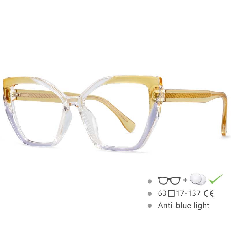 CCSpace Women's Full Rim Cat Eye Tr 90 Titanium Frame Eyeglasses 54585 Full Rim CCspace Yellow China 
