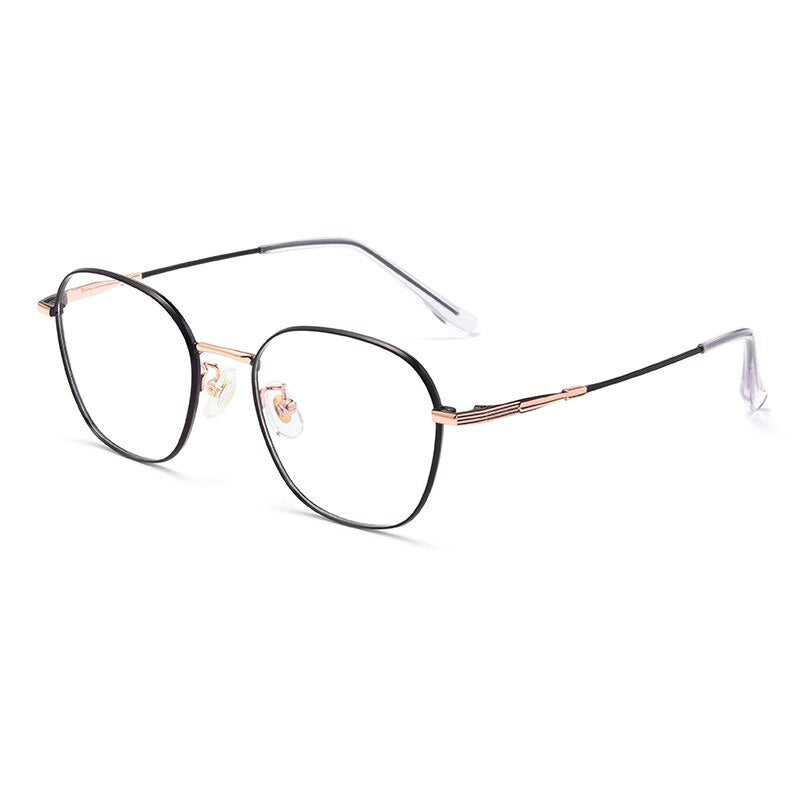 Hotochki Unisex Full Rim Titanium Alloy Oval Frame Eyeglasses 53308 Full Rim Hotochki Black Rose Gold  