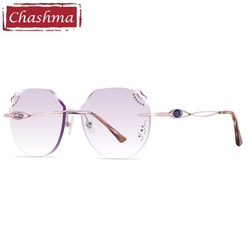 Chashma Women's Rimless Diamond Cut Titanium Round Frame Eyeglasses 8099 Rimless Chashma Pink Purple  