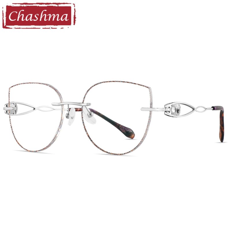 Chashma Women's Full Rim Square Titanium Frame Eyeglasses With Rhinestones B88022 Full Rim Chashma Silver Transparent  