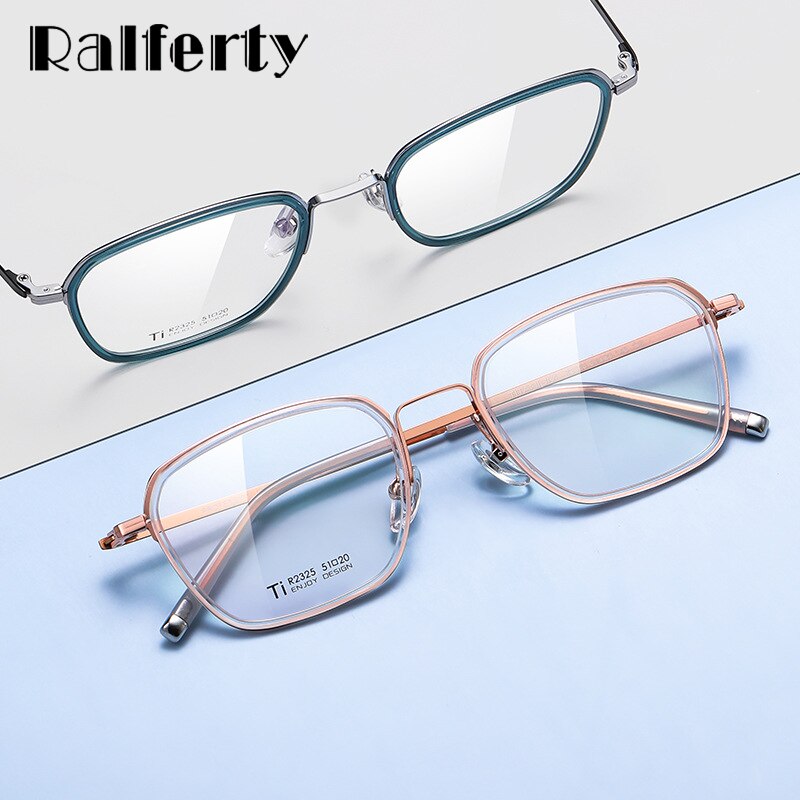 Ralferty Unisex Full Rim Square Acetate Titanium Eyeglasses D2325t Full Rim Ralferty   
