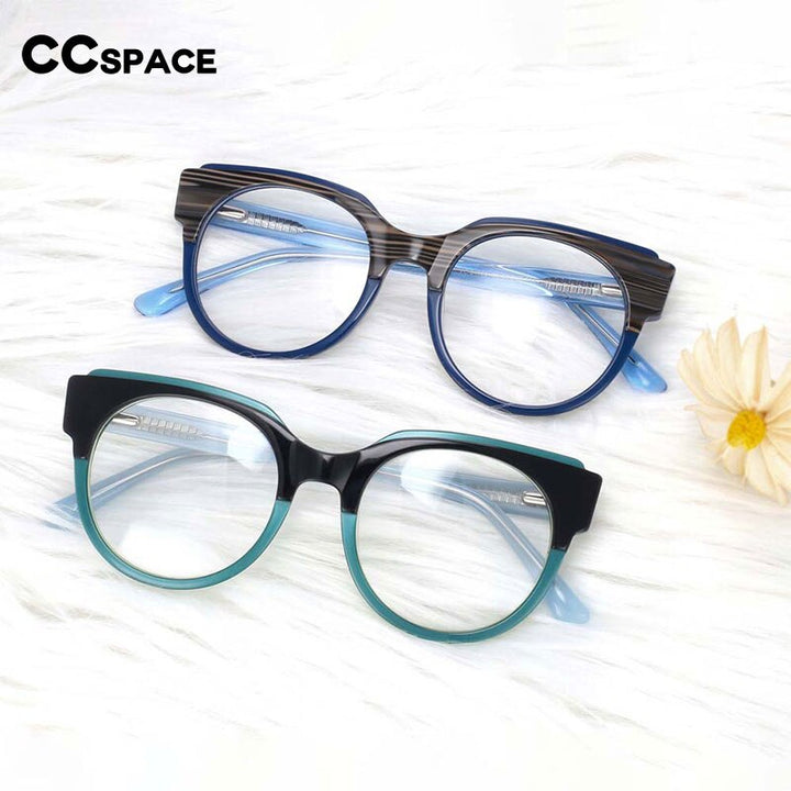 CCSpace Unisex Full Rim Oversized Round Cat Eye Acetate Frame Eyeglasses 54123 Full Rim CCspace   