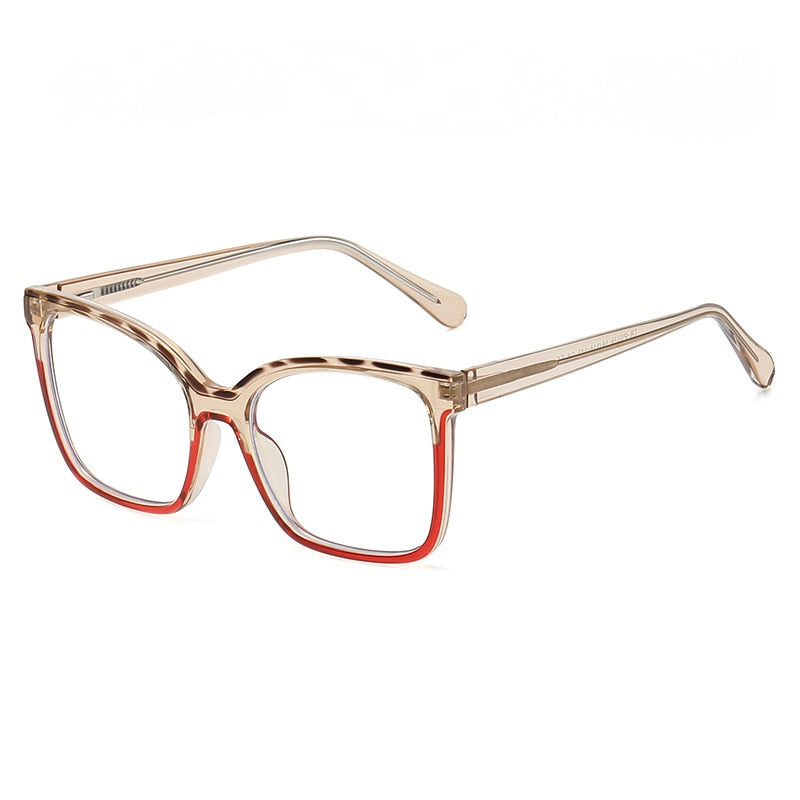 CCspace Women's Full Rim Large Square Tr 90 Alloy Eyeglasses 55388 Full Rim CCspace China ChampagneRed 