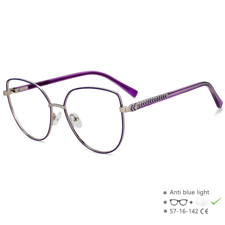CCSpace Women's Full Rim Cat Eye Alloy Eyeglasses 55707 Full Rim CCspace China Purple 