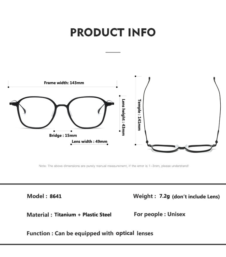 Oveliness Unisex Full Rim Square Acetate Titanium Eyeglasses 8641 Full Rim Oveliness   